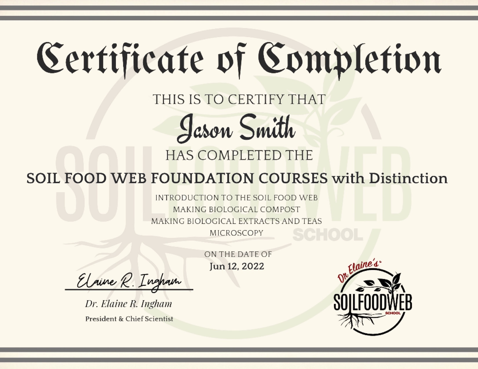 Soil Food Web School - FC Certificate